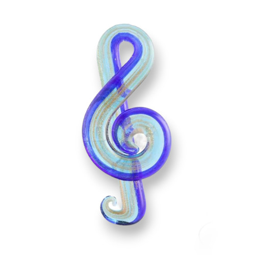 Pendente Di Vetro Di Murano Nota Musicale 30x65mm 2pz Blu