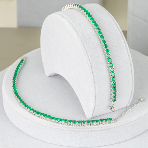 925 Silver Tennis Bracelet with 2.5mm Round Zircon Length 16.4cm Emerald Green Rhodium Color