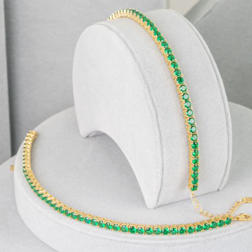 925 Silver Tennis Bracelet with 3.0mm Round Zircon Length 16.4cm Golden Emerald Green Color