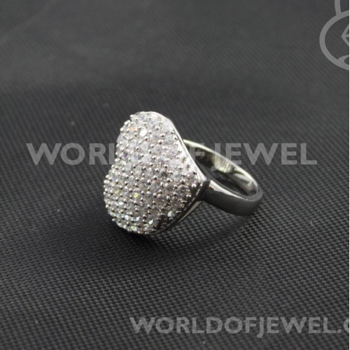 925 Silver Ring With Heart Rhinestones - 1pc - Rhodium Plated