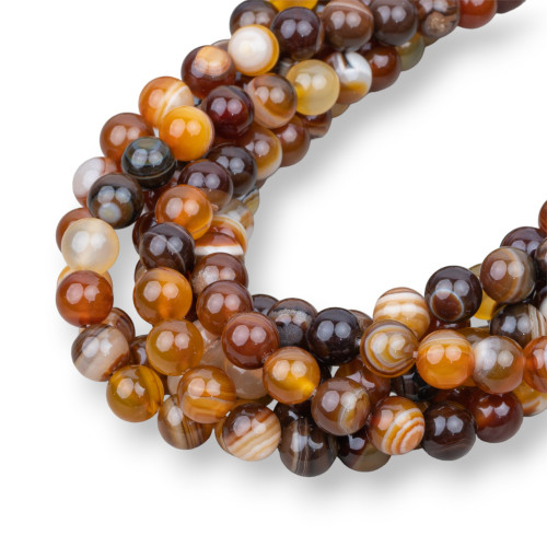 Ocher Brown Striped Agate Smooth Round 10mm