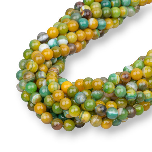 Green Agate Shaded Yellow Striped Smooth Round 06mm