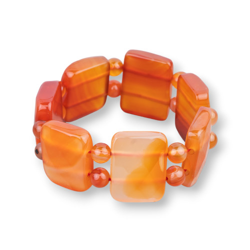 Gemstone Bar Bracelet 28mm Carnelian Faceted Rectangle 28x23mm Clear