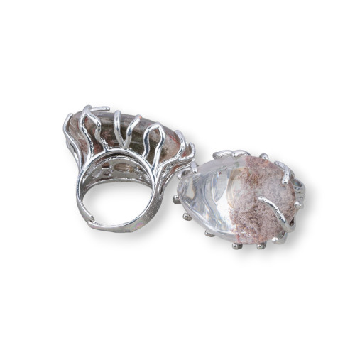 Bronze Ring With Dendritic Quartz Adjustable Size 20-34mm Rhodium Plated