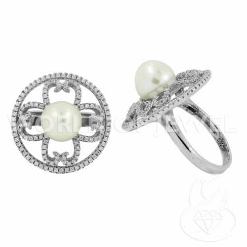 925 Silver Ring With Set Zircons And River Pearls