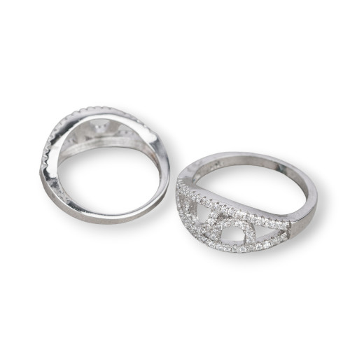 Ring aus 925er Silber mit Zirkonen, besetzt mit einem 9 mm breiten, rhodinierten Element Mod11, Größe 6