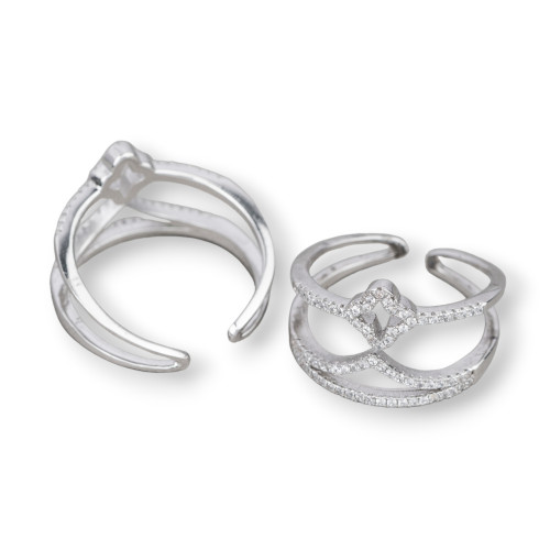 Ring aus 925er-Silber mit Zirkonen besetzt, 14 mm, n72, rhodiniert, größenverstellbar