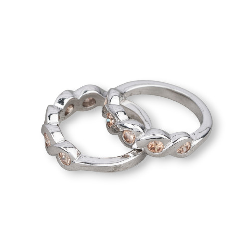 925 Silver Ring With Zircons Set With 6mm Rhodium-Plated Element Size 7