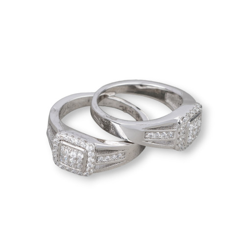 Ring aus 925er Silber mit Zirkonen, besetzt mit 8 x 9 mm rhodiniertem Element, Größe 6