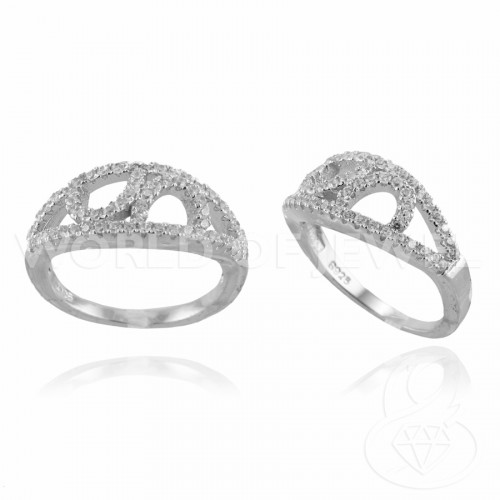 925 Silver Ring With Zircons Set With 9mm Wide Rhodium-Plated Element Mod11 Size 6