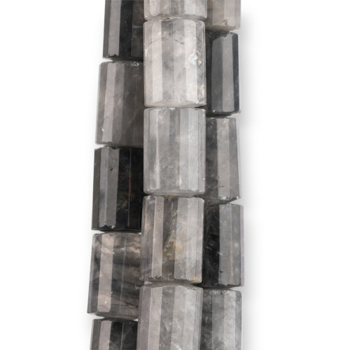 Cylindre prisme à facettes en quartz gris 13x18mm