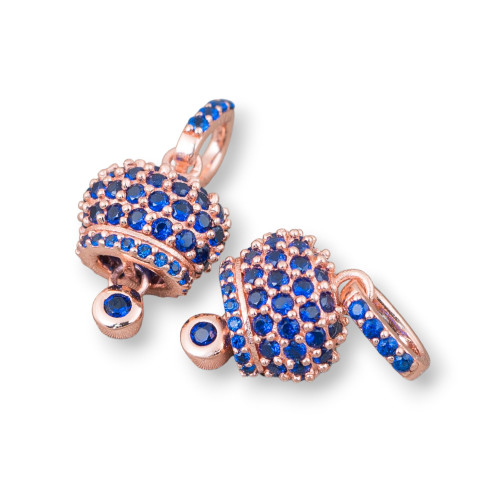 Pendant Component Of 925 Silver Bells Call Angels With Pavè Zircons 10x20mm 4pcs Rose Gold Blue