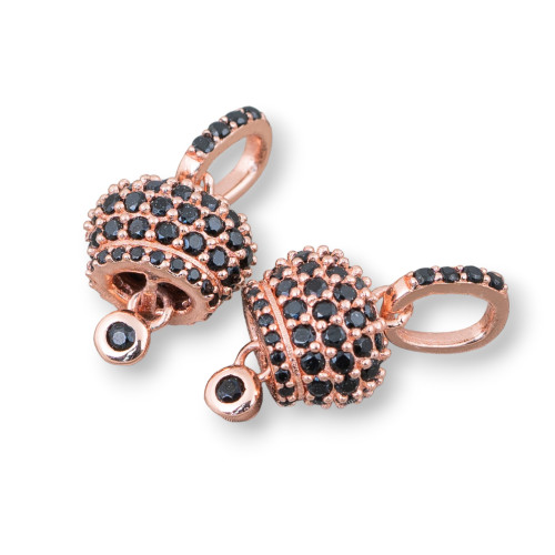 Pendant Component Of 925 Silver Bells Calling Angels With Pavè Zircons 10x20mm 4pcs Rose Gold Black