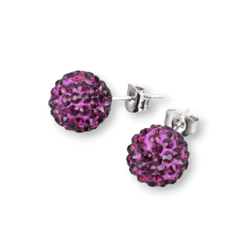 Pendientes De Plata 925 Y Bolas De Cristal Con Strass 10mm 1 Par Morado