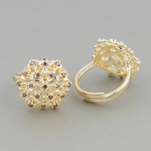 925 Silver Ring Design Italy With 19 Zircons Set 18mm Gold Plated