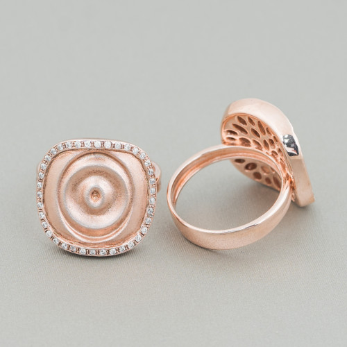 925 Silberring Design Italien mit Zirkonen besetzt 18x25mm Roségold