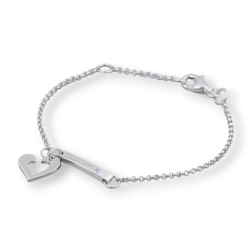 925 Silver Bracelet Design Italy With Central Heart Length 19cm-16.5cm Rhodium Plated