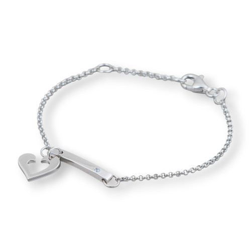 Bracciale Di Argento 925 Design Italy Con Centale Cuore Lunghezza 19cm-16,5cm Rodiato