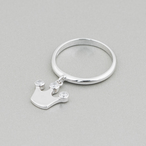 Alianza de boda italiana con diseño de anillo de plata 925 con colgante de corona con 3 puntos de luz