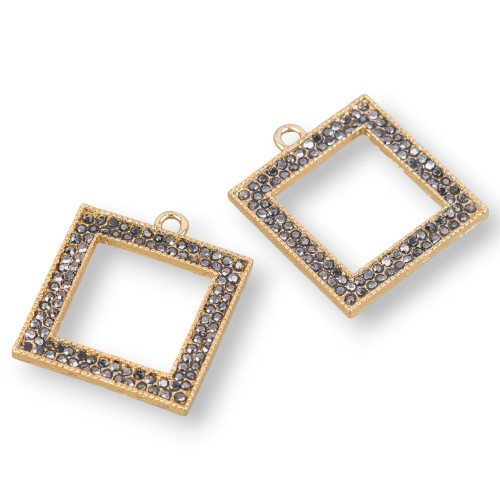 Componente Pendente Di Ottone Con Marcasite Strass Quadrato 25mm 10Pz