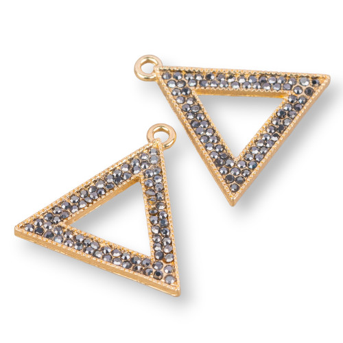 Componente Pendente Di Ottone Con Marcasite Strass Triangolo 28mm 10Pz