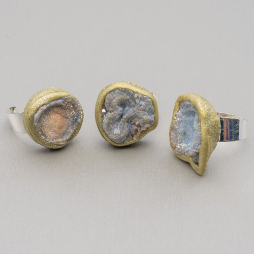 Bronze Ring With Natural Agate Druzes 18-26mm
