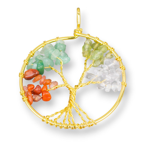 Tree of Life Pendant with Semiprecious Stones 50mm 2pcs Rainbow