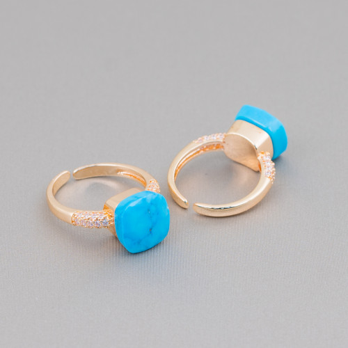 Bague Bronze Avec Roulement Oeil De Chat 10mm Avec Zircons Serti Dans Magnésite Turquoise