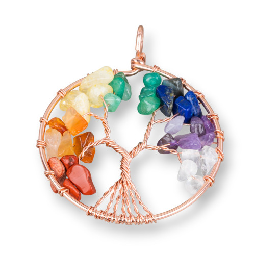 Pendentif Arbre de Vie avec Pierres Semi-précieuses 50mm 2pcs Or Rose Arc-en-ciel 2