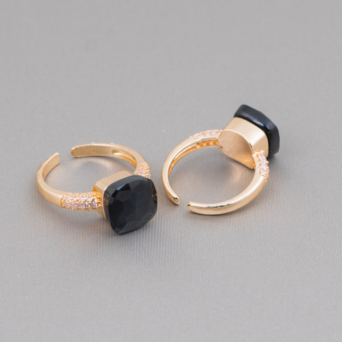 Anillo De Bronce Con Cojín Ojo De Gato 10mm Con Circonitas Engastadas Negro