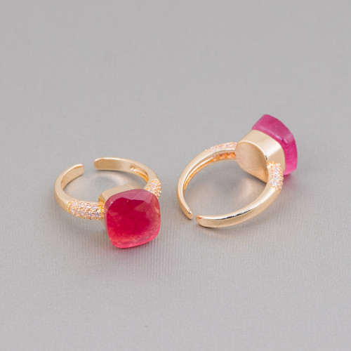 Anillo De Bronce Con Cojín Ojo De Gato 10mm Con Circonitas Engastadas Rojo Transparente