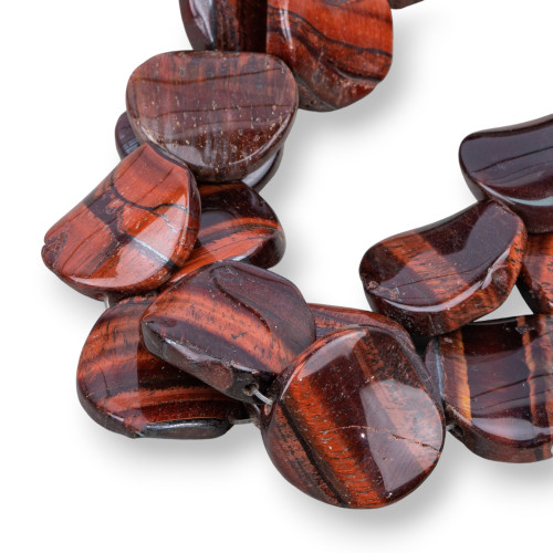 Natural Red Tiger Eye Round Flat Wavy 25mm