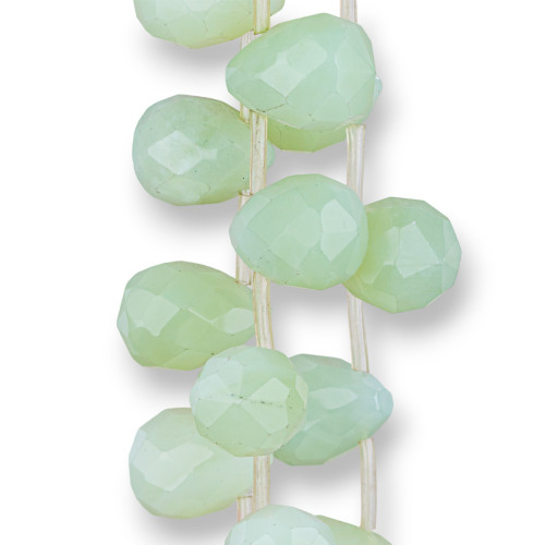 Jade (New Jade) Faceted Briolette Drops With Side Hole 15x20mm