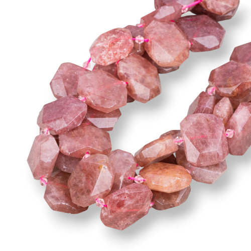 Strawberry Quartz - Irregular Strawberry Quartz Faceted Flat 20-15mm