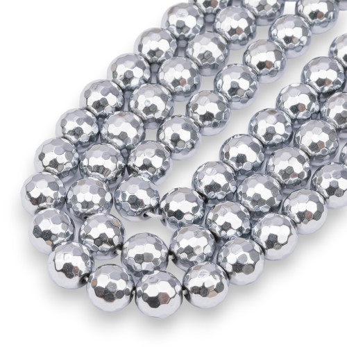 Faceted Hematite 10mm Silver Plated