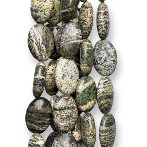 Flat Oval Green Serpentine Jasper 13x18mm