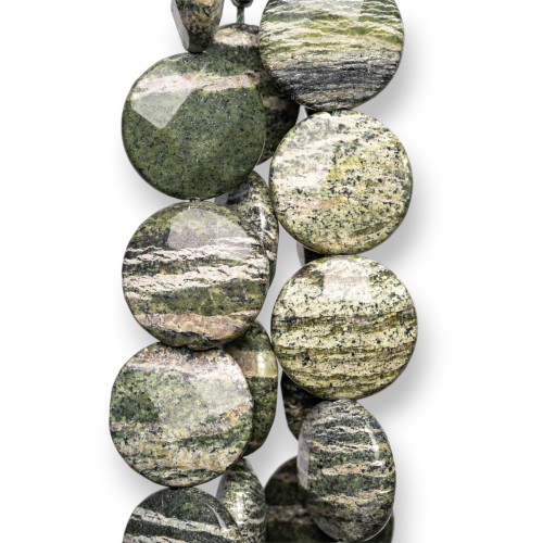 Green Serpentine Jasper Round Flat Faceted 20mm