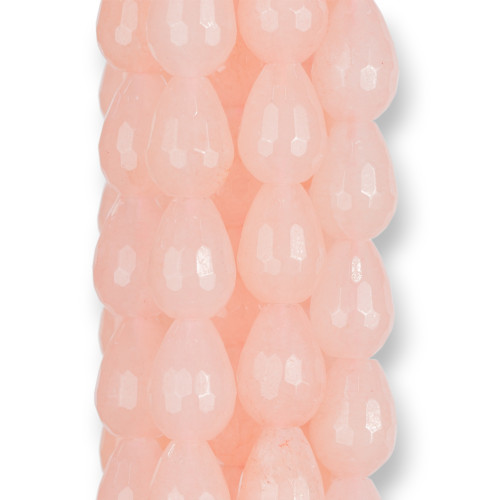 Pink Jade Drops Faceted Briolette 13x18mm