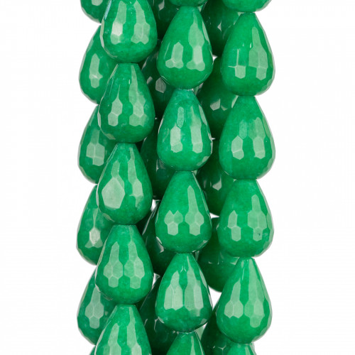 Jade Emeraldite Faceted Briolette Drops 13x18mm Clear