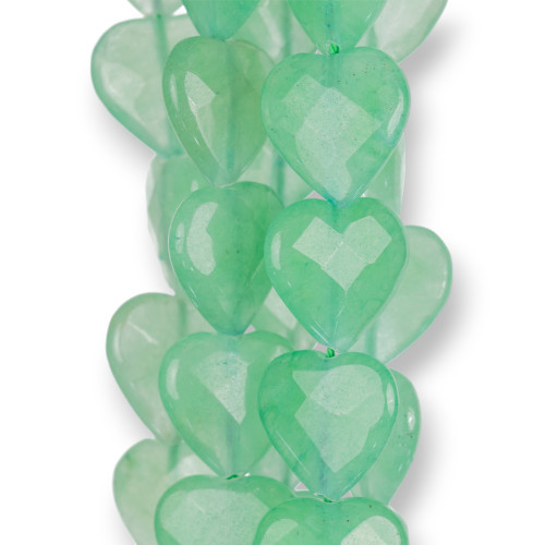 Green Jade Chrysoprase Faceted Flat Heart 20mm