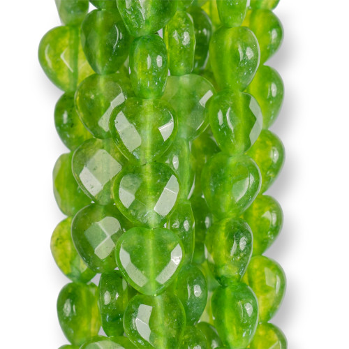 Jade Peridot Flat Heart Faceted 10mm