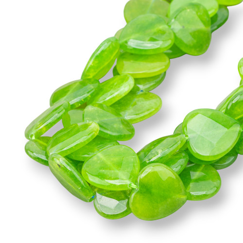 Jade Peridot Flat Heart Faceted 15mm