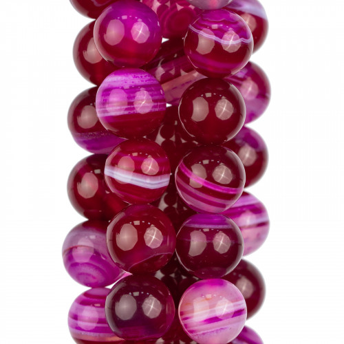 Fuchsia Striated Agate Round Smooth 14mm