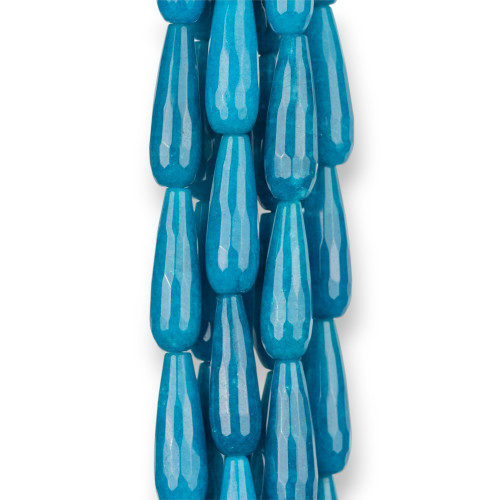 Celestial Blue Jade Faceted Briolette Drops 10x25mm