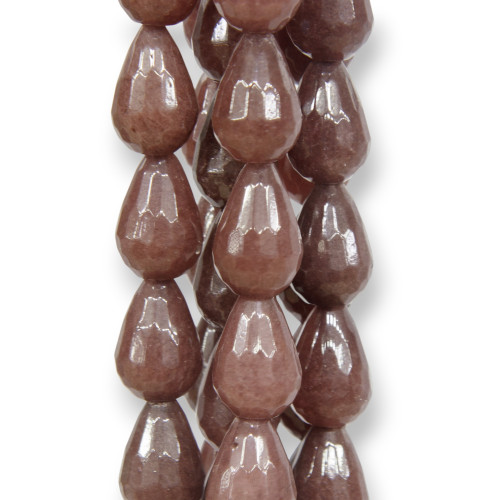 Dark Brown Jade Faceted Briolette Drops 13x18mm