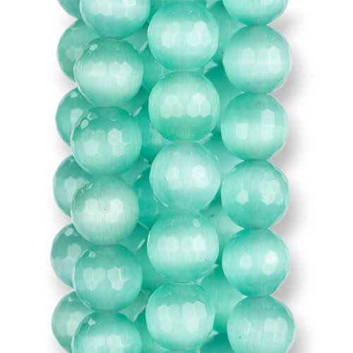 Aqua Green Cat's Eye Faceted 14mm