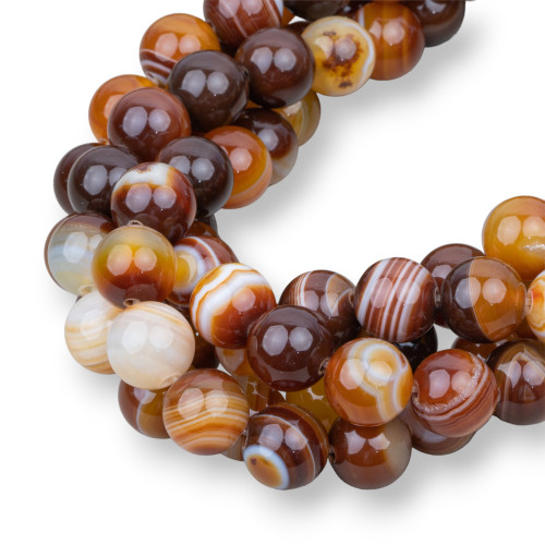 Ocher Brown Striped Agate Smooth Round 14mm