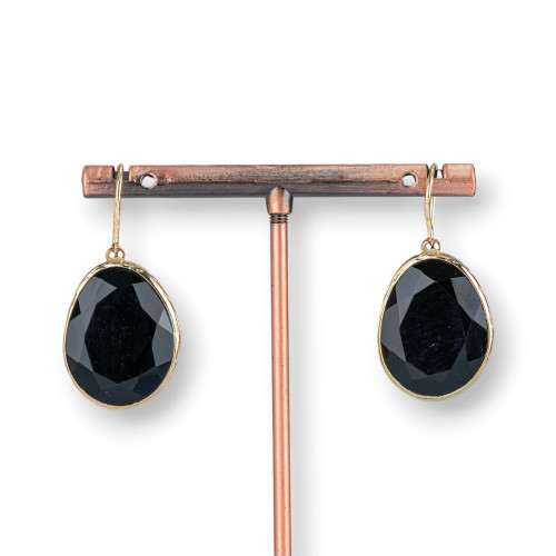 Bronze Leverback Earrings with Cat's Eye Mango Edged 14x30mm 1 Pair Black