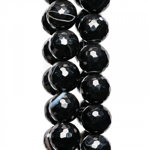 Faceted Striated Black Agate 16mm