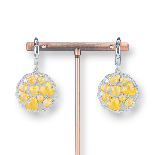 Boucles d'oreilles clous en bronze avec pendentif oeil de chat, 24x40mm, jaune